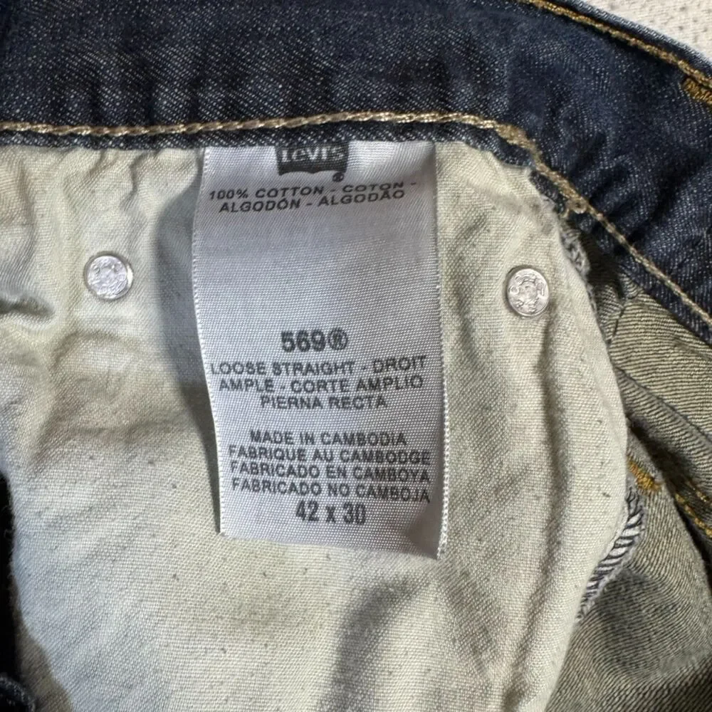 Levis 569 Loose fit Straight Leg Jeans Mens 42x30 Dark Wash Blue Denim